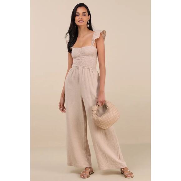 Lulus Beige Organza Jumpsuit - Picture 1 of 6